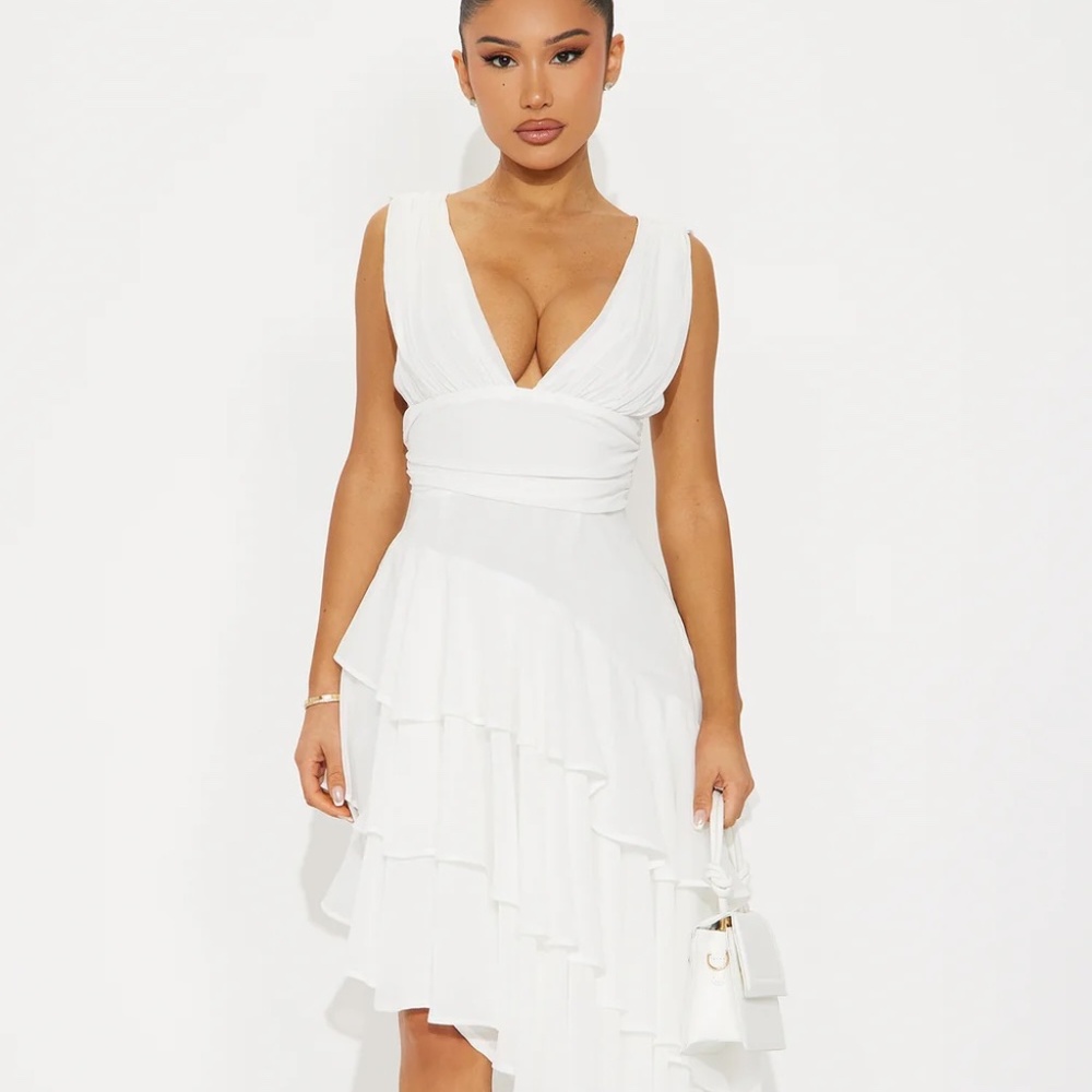 White Flowy Midi Dress - White